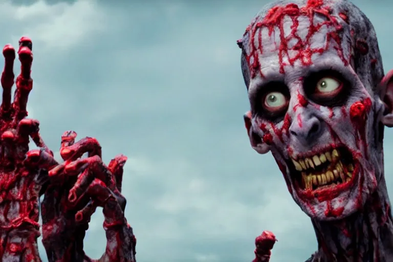 Prompt: film still of zombie zombie Ebony Maw as a zombie in new avengers movie, 4k