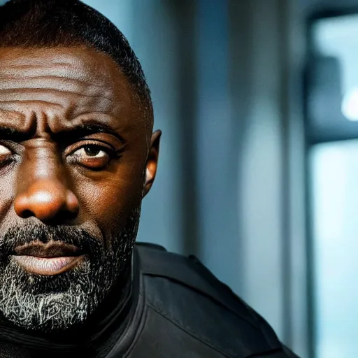 Image similar to film still of Idris Elba as Punisher in new Marvel film, photorealistic 8k