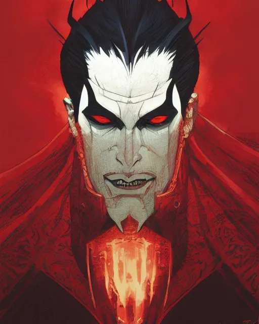 Prompt: handsome vampire king with crown, symmetrical face, evil, cinematic, dramatic, powerful, super detailed and intricate, by koson ohara, by darwyn cooke, by greg rutkowski, by satoshi kon