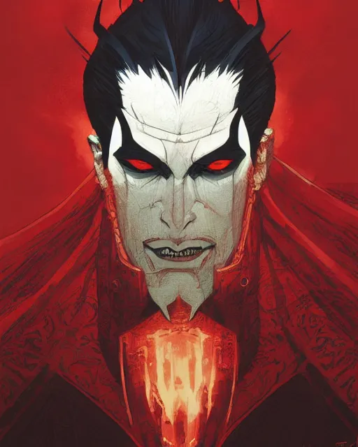 Image similar to handsome vampire king with crown, symmetrical face, evil, cinematic, dramatic, powerful, super detailed and intricate, by koson ohara, by darwyn cooke, by greg rutkowski, by satoshi kon