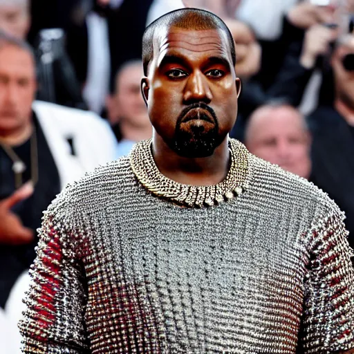 Image similar to kanye west wearing chainmail armor