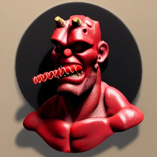 Image similar to realistic hellboy made out of twizzlers, render