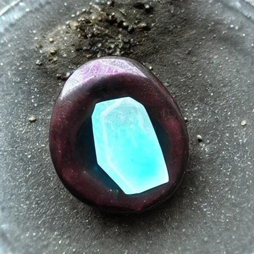 Prompt: raw gemstone glowing in magick powers, a dark eeerie setting, witchcraft levels