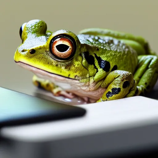Prompt: slimy frog using a computer, HD photography, 4k desktop background