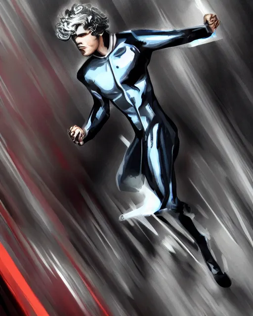 Prompt: evan peters, as quicksilver, racing at hyper speed thru the streets of nyc, trending on artstation, x - men