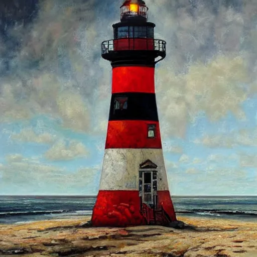 Image similar to beautiful lonely lighthouse, hyper realistic, colorful patterns, subtle shadows, art by tim okamura and oksana dobrovolska