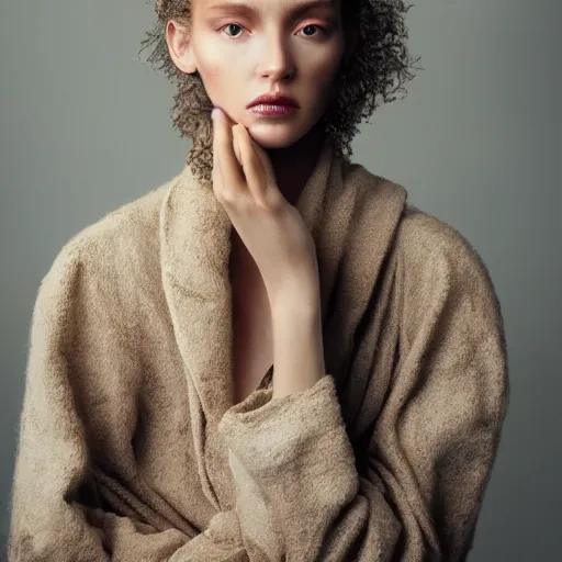 Prompt: a muted colors natural make-up portrait photograph, editorial story, American Vogue, editorial photographer by Peter Gehrke