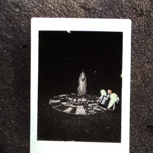 Prompt: a dark scenery of a demonic summoning ritual gone terribly wrong, polaroid pic by realistic horrors