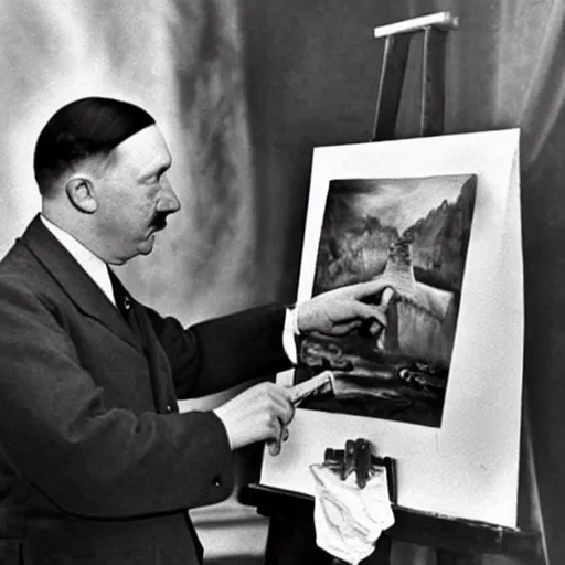 Image similar to hitler painting a beautiful picture of himself