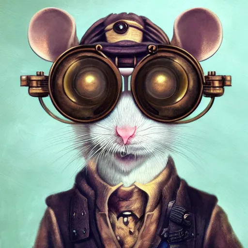 Image similar to a rat with steampunk googles, by WLOP