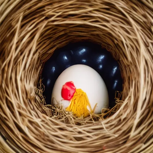 Image similar to boris johnson inside an egg, 3 5 mm photography