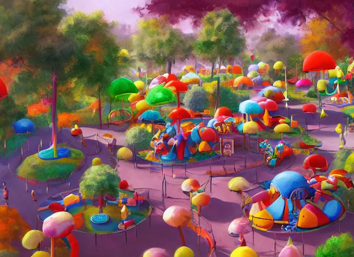 Prompt: candy zoo park for a game candy themed, top angle, oil painting by jama jurabaev, extremely detailed, brush hard, artstation, for aaa game, high quality, brush stroke