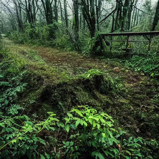 Image similar to a long abandoned city overgrown with vegetation