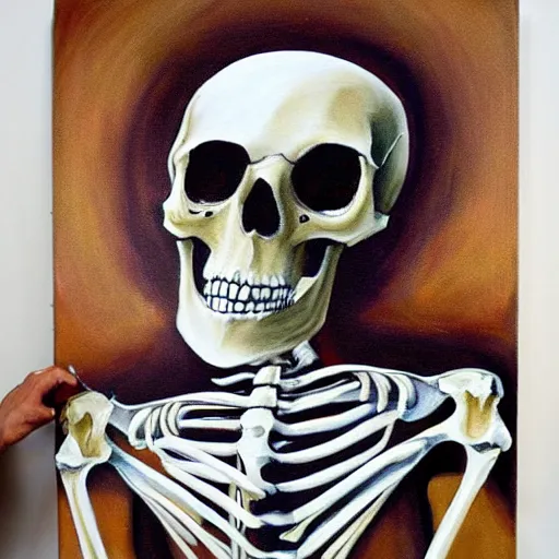 Image similar to human skeleton painting a painting of a skull