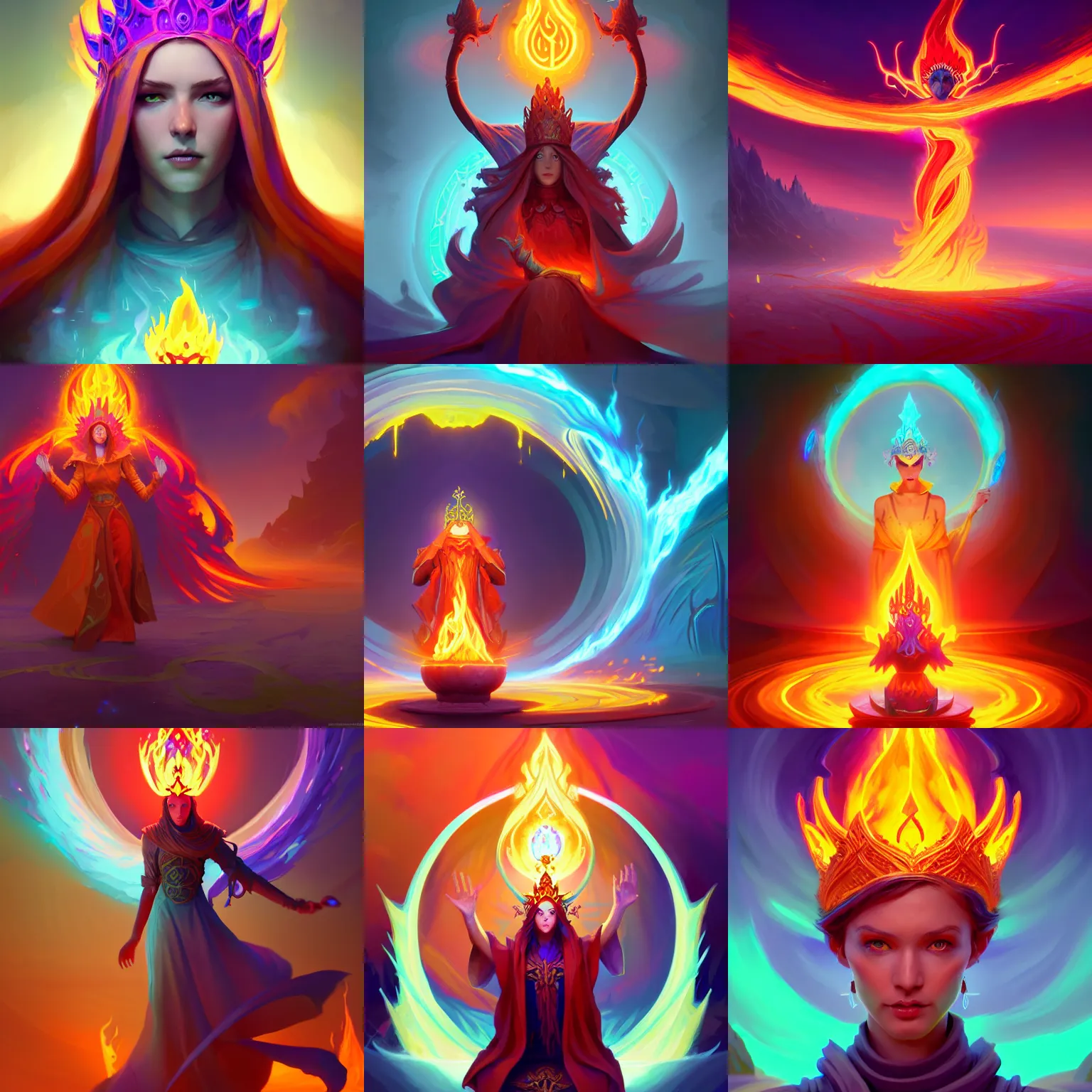 Prompt: holy flame crown spell, no people, hearthstone, digital painting art, fantasy game spell symbol, matte painting concept art, art nouveau, swirly vibrant color lines, fantastically gaudy, aesthetic octane render, 8 k hd resolution, by ilya kuvshinov and cushart krentz and gilleard james and greg rutkowski