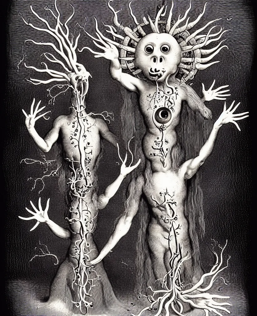 Image similar to whimsical freaky creature sings a unique canto about'as above so below'being ignited by the spirit of haeckel and robert fludd, breakthrough is iminent, glory be to the magic within