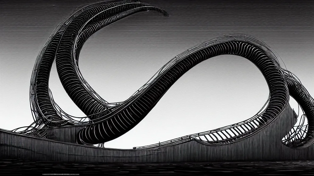 Image similar to comfortable rollercoaster, hyperdetailed, artstation, cgsociety, style of Giger, H. R. GIGER, style of Junji Ito, 4K, highly detailed, minimalistic, minimalistic, minimalistic, fine tuned, machina