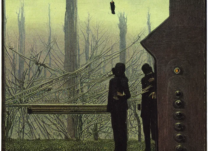 Image similar to strange machine that makes copies of small weird beings by caspar david friedrich