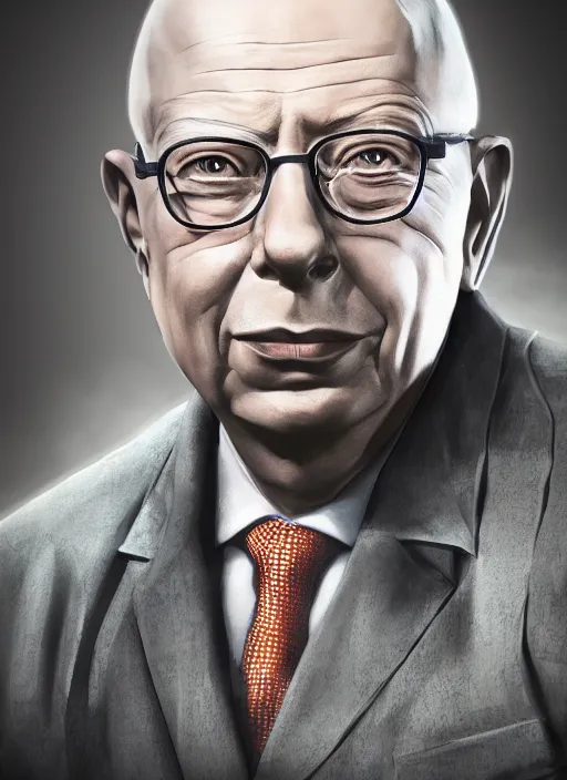 Image similar to an epic fantasy comic book style portrait painting of Klaus Schwab, unreal 5, DAZ, hyper realistic, octane render, dynamic lighting