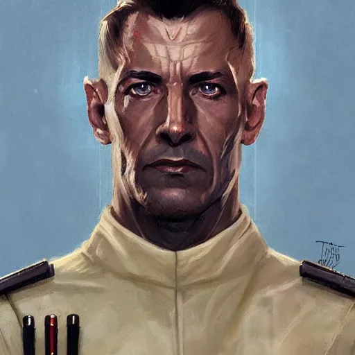 Image similar to portrait of a man by greg rutkowski, admiral jagged fel, star wars expanded universe, he is about 6 0 years old, wearing uniform of the galactic alliance navy, highly detailed portrait, digital painting, artstation, concept art, smooth, sharp foccus ilustration, artstation hq