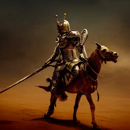 Image similar to the king in the desert dead on the ground, defeated, blood on sand, swords fallen to ground, fighting in a dark scene, detailed scene, killed in war, blood spill, Armour and fallen Crown, highly detailed, blood and dust in the air, action scene, cinematic lighting, dramatic lighting, trending on artstation, elegant, intricate, character design, motion and action and tragedy, fantasy, D&D, highly detailed, digital painting, concept art