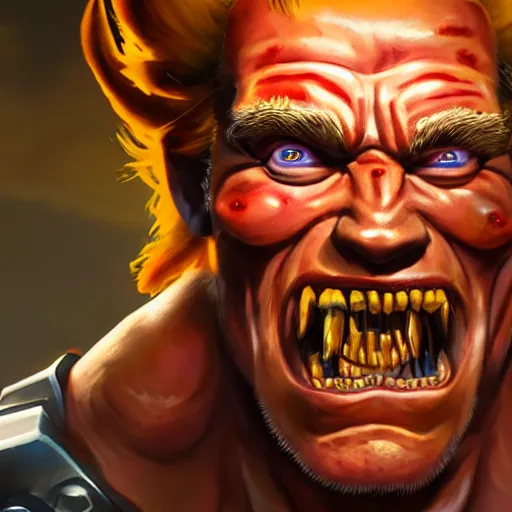 Image similar to a screenshot of arnold schwarzenegger as junkrat in overwatch, portrait, fantasy, beautiful face, vivid colors, elegant, concept art, sharp focus, digital art, hyper - realistic, 4 k, unreal engine, highly detailed, hd, dramatic lighting by brom, trending on artstation