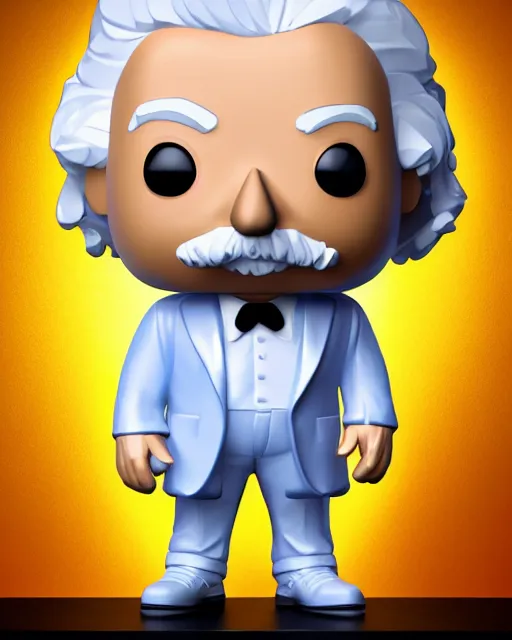 Image similar to full body 3 d render of albert einstein as a funko pop!, four, studio lighting, white background, single body, t pose, no shadow, blender, trending on artstation, 8 k, highly detailed