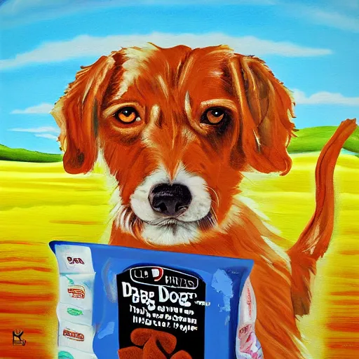 Prompt: bag of purina dog food surrealist painting