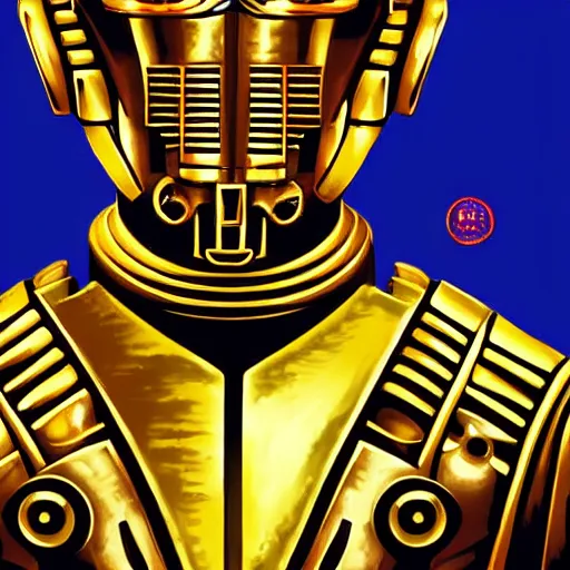 Image similar to A Hyperdetailed Masterpiece of C3P0 in the style of a 1950s propaganda poster