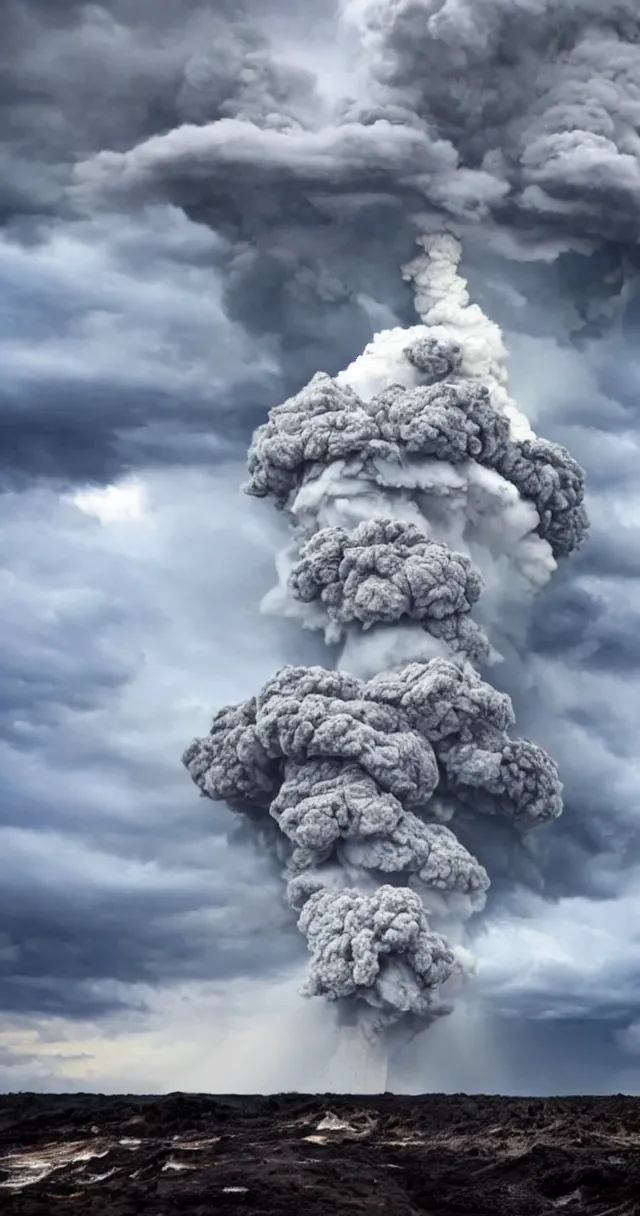 Image similar to huge storm and rain on an erupting volcano, cyclone, lots of rain, wind, lava, hyper realistic picture, hd