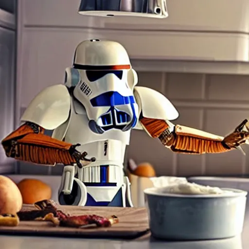 Image similar to Star wars battle droid making breakfast