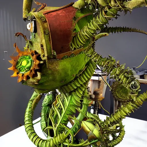 Image similar to steampunk Audrey 2 plant from little shop of horrors in real life, ultra detailed, 8k resolution, ultrarealistic