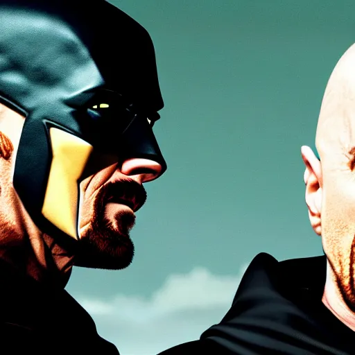 Image similar to Walter White and Jesse pinkman as Batman and Robin, 8k, high definition, highly detailed, photo realistic