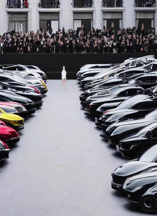 Image similar to hyperrealistic and heavy detailed balenciaga runway show of cars, leica sl 2 5 0 mm, vivid color, high quality, high textured, real life