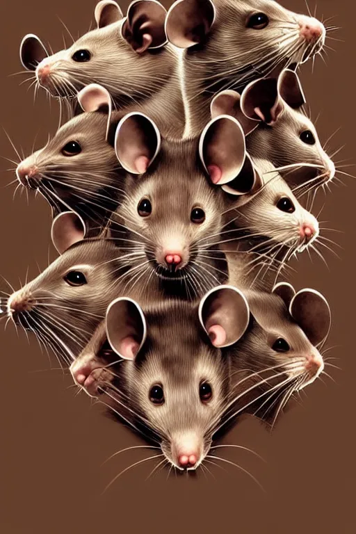 Prompt: fulls of rats. pop art, pixel, ultra realistic digital art, concept art details, smooth intricate, sharp focus, brown, classic, paper border, elegant, art by artgerm and richard hamilton and mimmo rottela and bengus