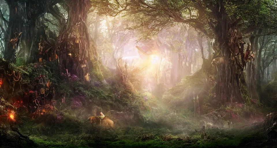 Image similar to Enchanted and magic forest, by Zack Snyder