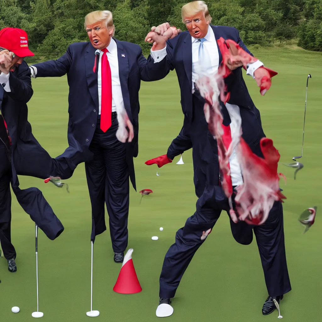 Image similar to donald trump and satan having fun at the putting green, 4 k detailed pphoto