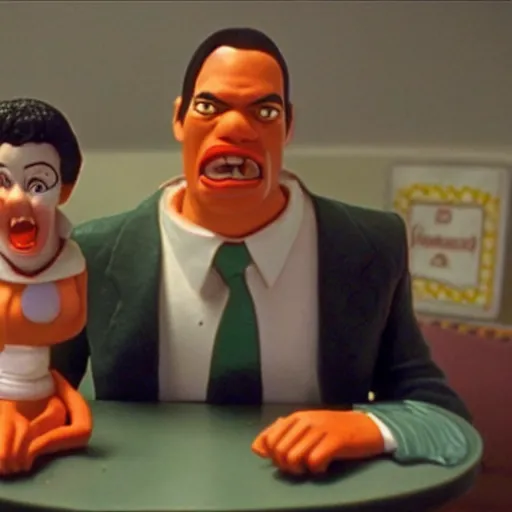Prompt: A still from claymation Pulp Fiction (1994)