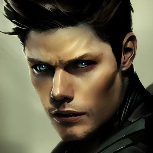 Image similar to a portrait of Jensen Ackles as Nightwing, DC art, art by Greg Rutkowski, matte painting, trending on artstation