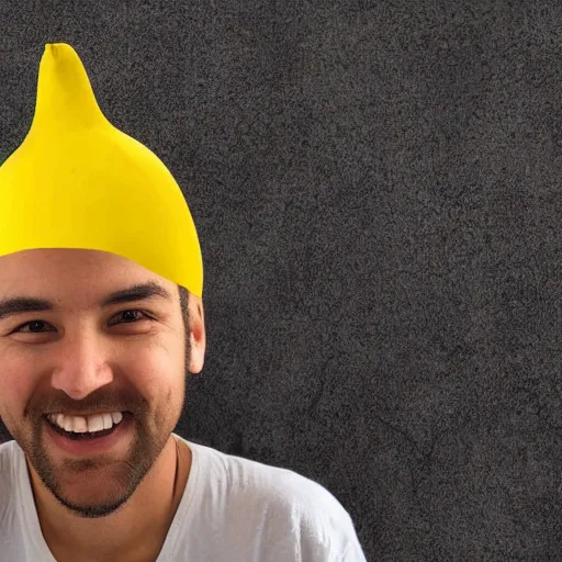 Image similar to photo of a man wearing a banana hat