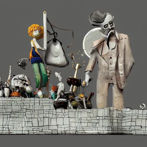 Image similar to full moon, figurines, travel, tilt shift, style of 3 d daz, occlusion, white clay, style of dave mckean, style of shuzo oshimi, style of will eisner, full of color, on white, smooth, thin sharp lines, detailed, octane render