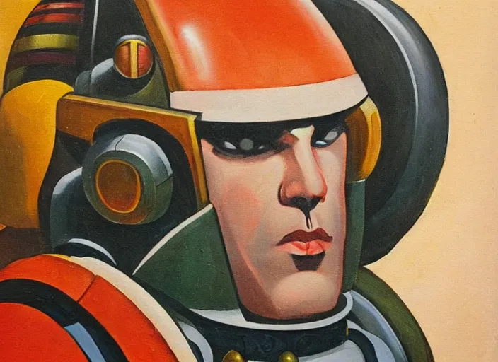 Image similar to Art Deco painting portrait of space-marine in Art Deco architecture high detail warhammer 40k