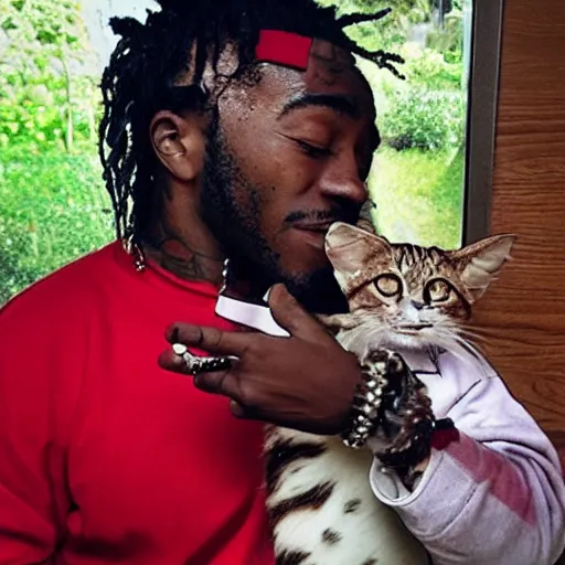 Prompt: lil uzi vert feeding a cat