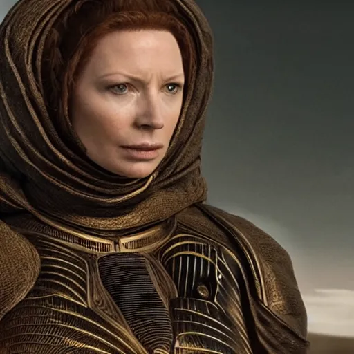 Image similar to Rebecca Ferguson as lady Jessica from Dune photo realistic 4k extremely beautiful