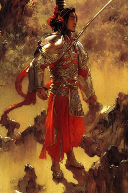 Image similar to wuxia, knight, male, character design, ancient china, colorful, painting by gaston bussiere, craig mullins, j. c. leyendecker, tom of finland