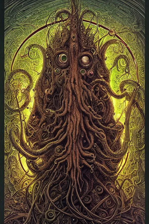 Image similar to highly detailed portrait of cthulu by alex grey, patrick woodroffe, mark ryden created by gustave dore and greg rutkowski, high detailed, smooth draw, synthwave neon retro, intricate, realistic proportions, dramatic lighting, trending on artstation