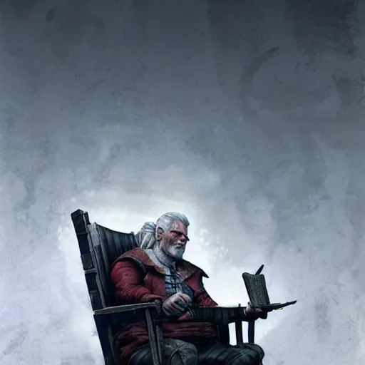 Prompt: old fatman sitting on chair reads the witcher saga, light stubble, digital art, photorealistoc, art by greg rutkowski, hyperdetailed, western comic style, comic, comic style, sharp lineart, professional lighting, deviantart, artstation, trevor henderson, rossdtaws, cinematic, dramatic