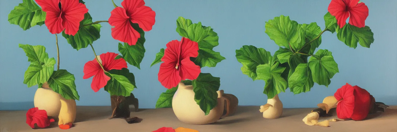 Prompt: hibiscus oil painting magritte