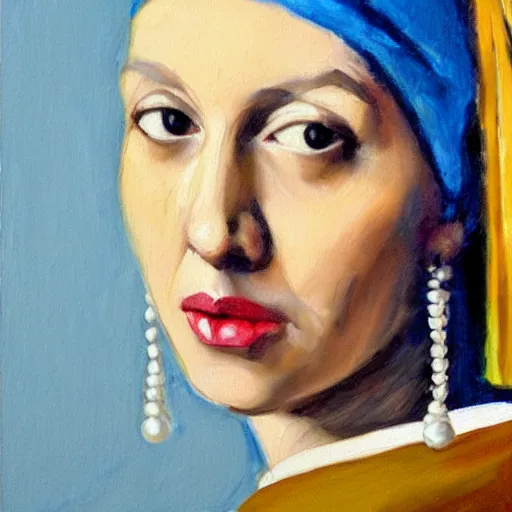 Image similar to monica gellar as the girl with the pearl earring, oil painting