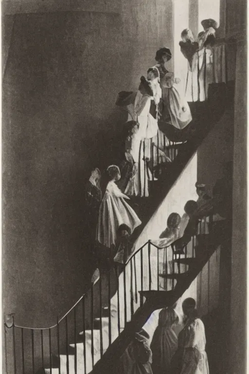 Image similar to victorian ghosts descending a staircase by alfred stieglitz albumin print 1 9 0 0 s